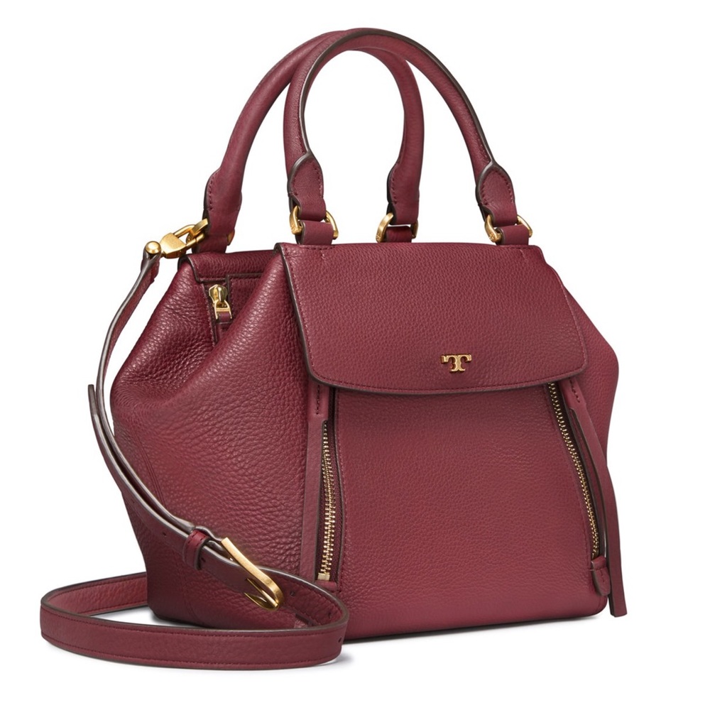 Tory Burch Claret Half Moon Satchel in Crimson EUC - Picture 3 of 16